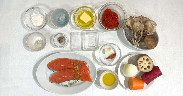 鮭のソテー秋野菜のラタトゥイユ風ソースの材料